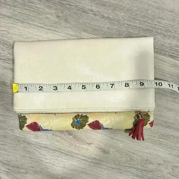 Rachel Pally Reversible Fold Over Clutch Bag Floral Canvas Cream Faux Leather - Picture 7 of 9